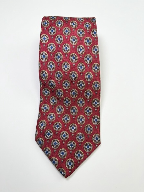 Valentino Other - Vintage Valentino Cravatte Red Silk Geometric Medallion Neck Tie Made in Italy